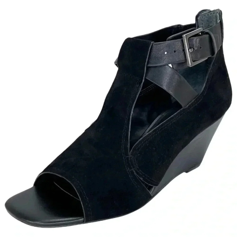 Donald J Pliner Sila2 Black Suede Leather Womens Wedge Pump Size 6.5M